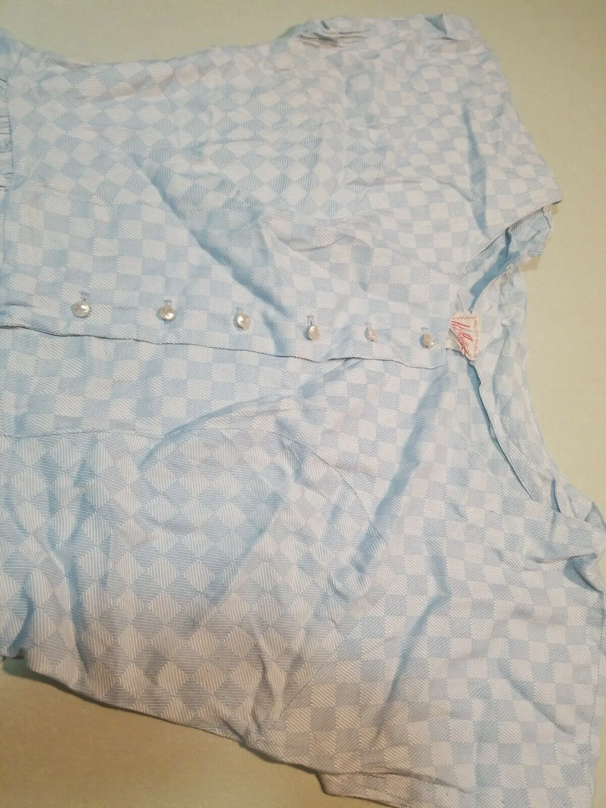 1940s 50s Kay Ashton Blue Checkered Summer Farm Dress Sleeveless Pearl Buttons