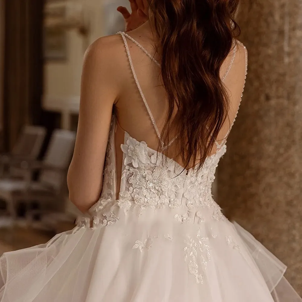 A-Line Graceful Wedding Dresses Sweetheart Spaghetti Straps Ruffles A-Line Wedding Gown