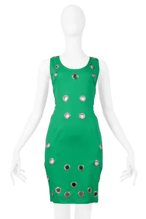 ALBERTA FERRETTI GREEN SLEEVELESS GROMMET DRESS