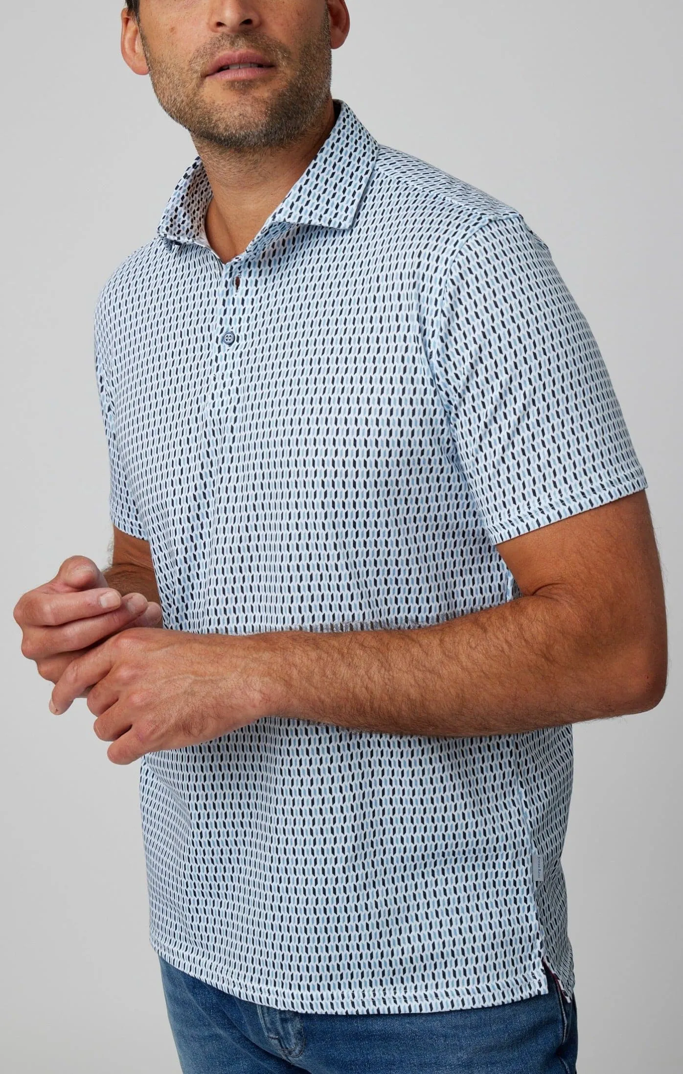 Aqua Hash Mark Short Sleeve Polo