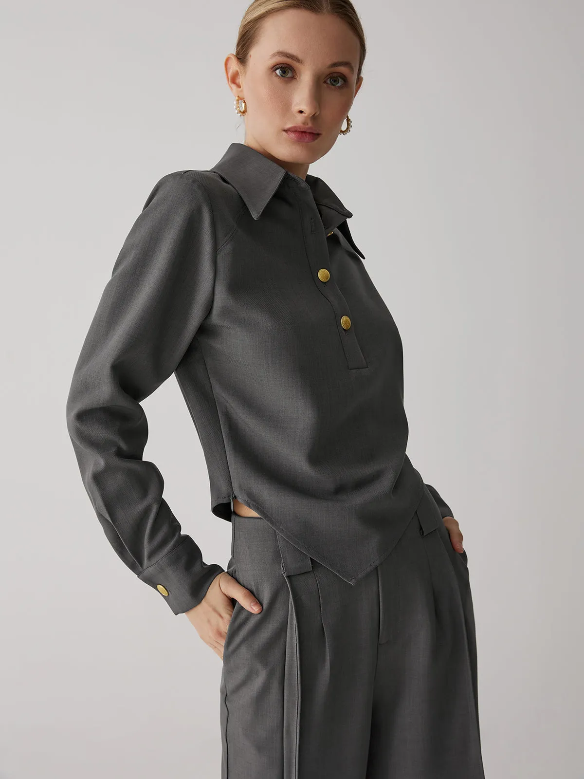 Asymmetric Metal Graceful Buckle Shirt