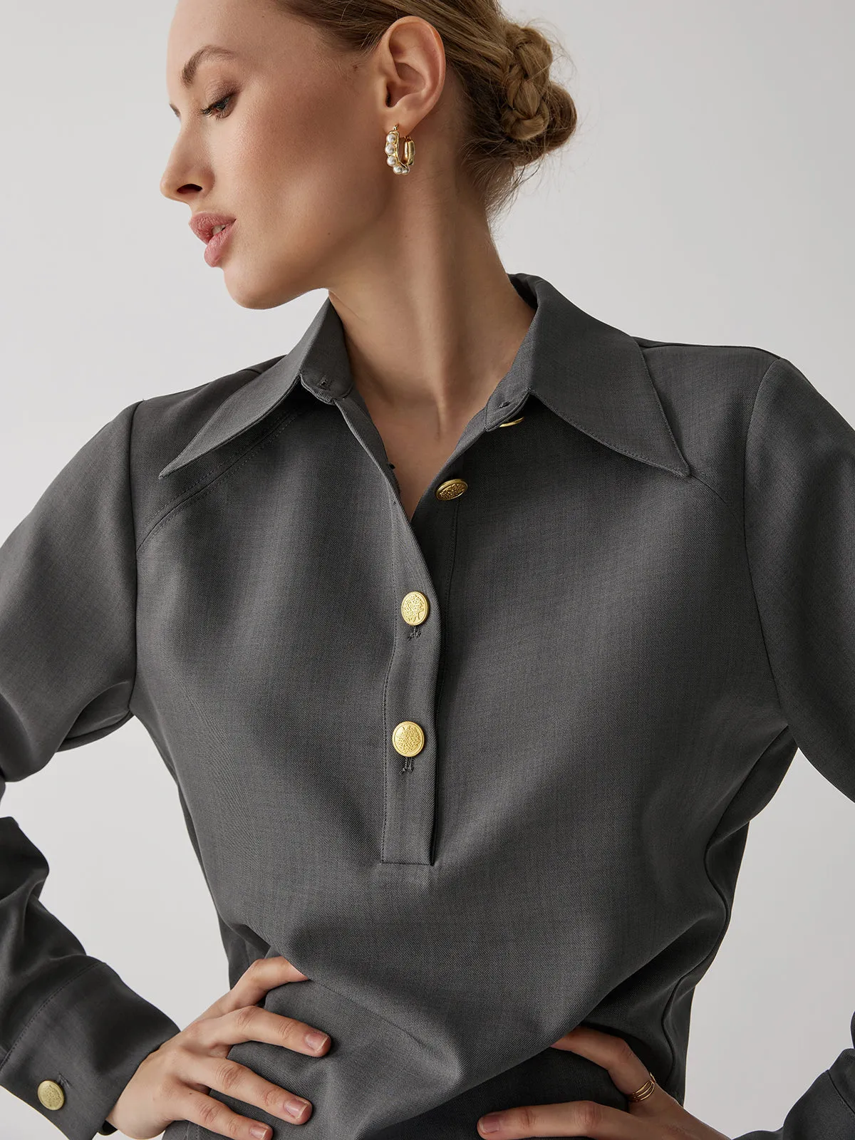 Asymmetric Metal Graceful Buckle Shirt