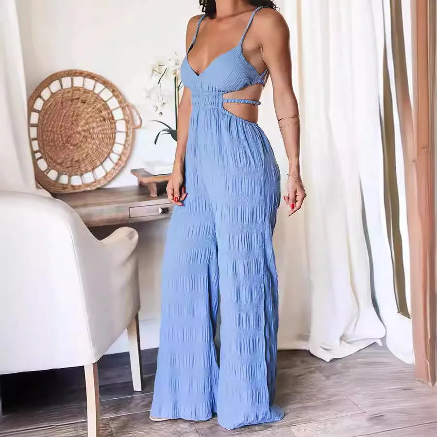 Autumn Winter Backless Strap Texture Elegant Graceful Sleeveless Jumpsuit