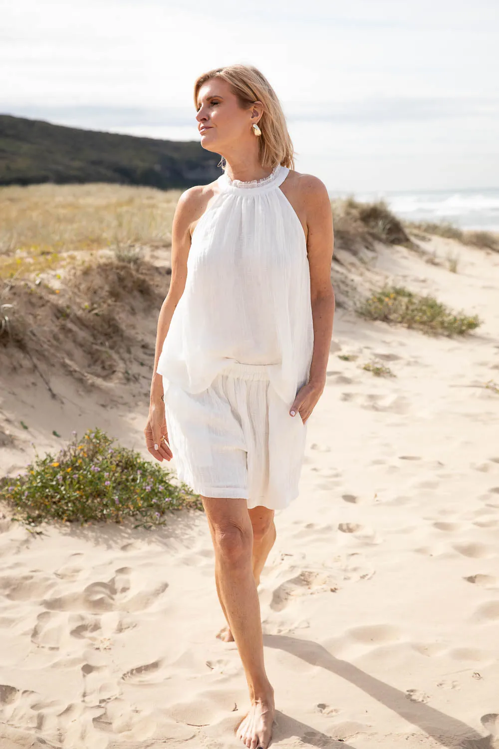 Ava Linen Top - Off White