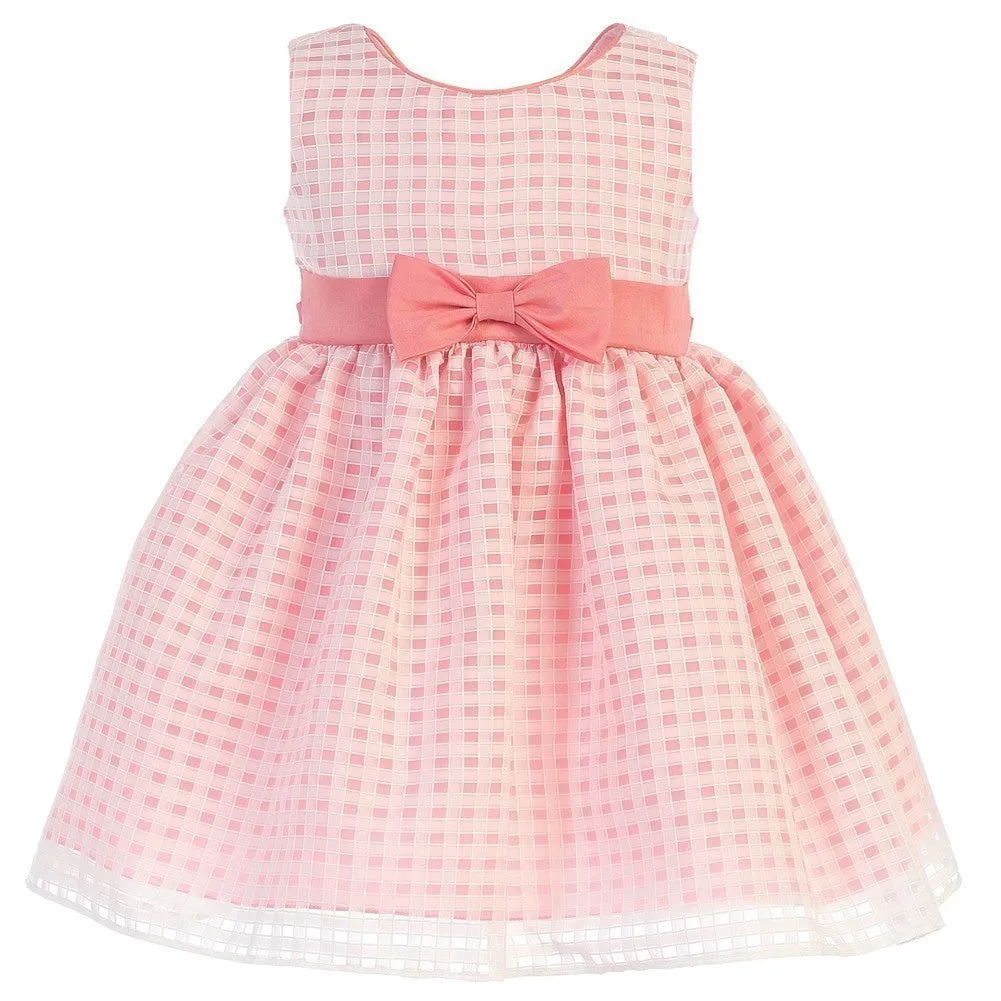 Baby Girls Coral Burnout Squares Organza Easter Dress 6-24M