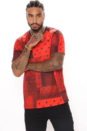 Bandana Patchwork Short Sleeve Tee  - Red/Black