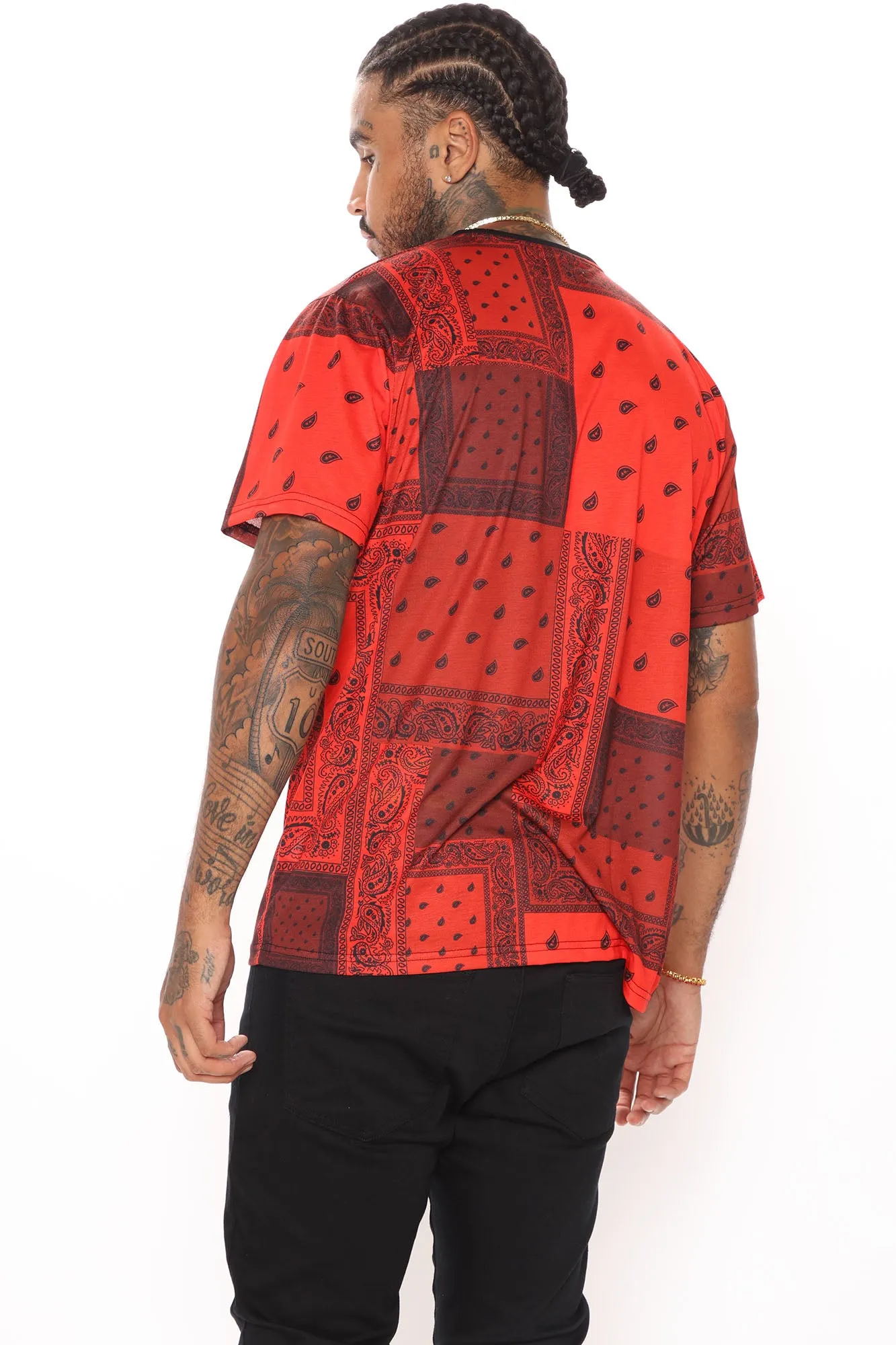 Bandana Patchwork Short Sleeve Tee  - Red/Black