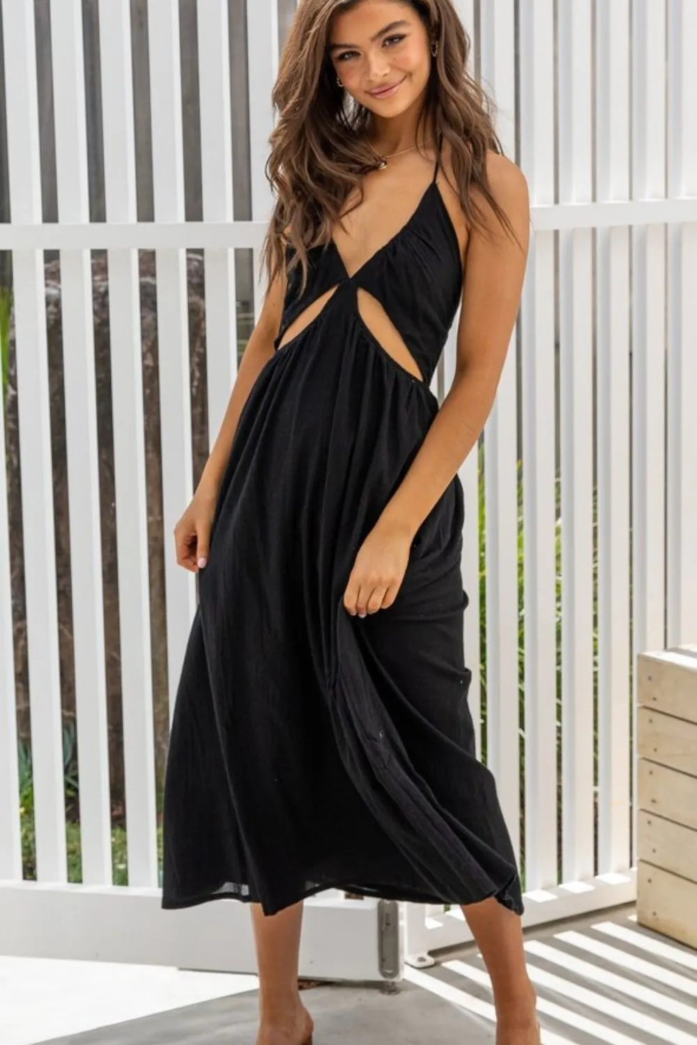 Beach Backless Black Flowy Dress