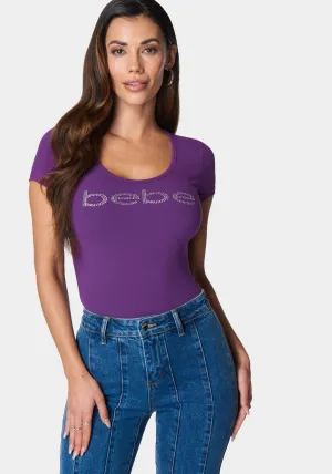 Bebe Logo Short Sleeve Round Neck Rib Top