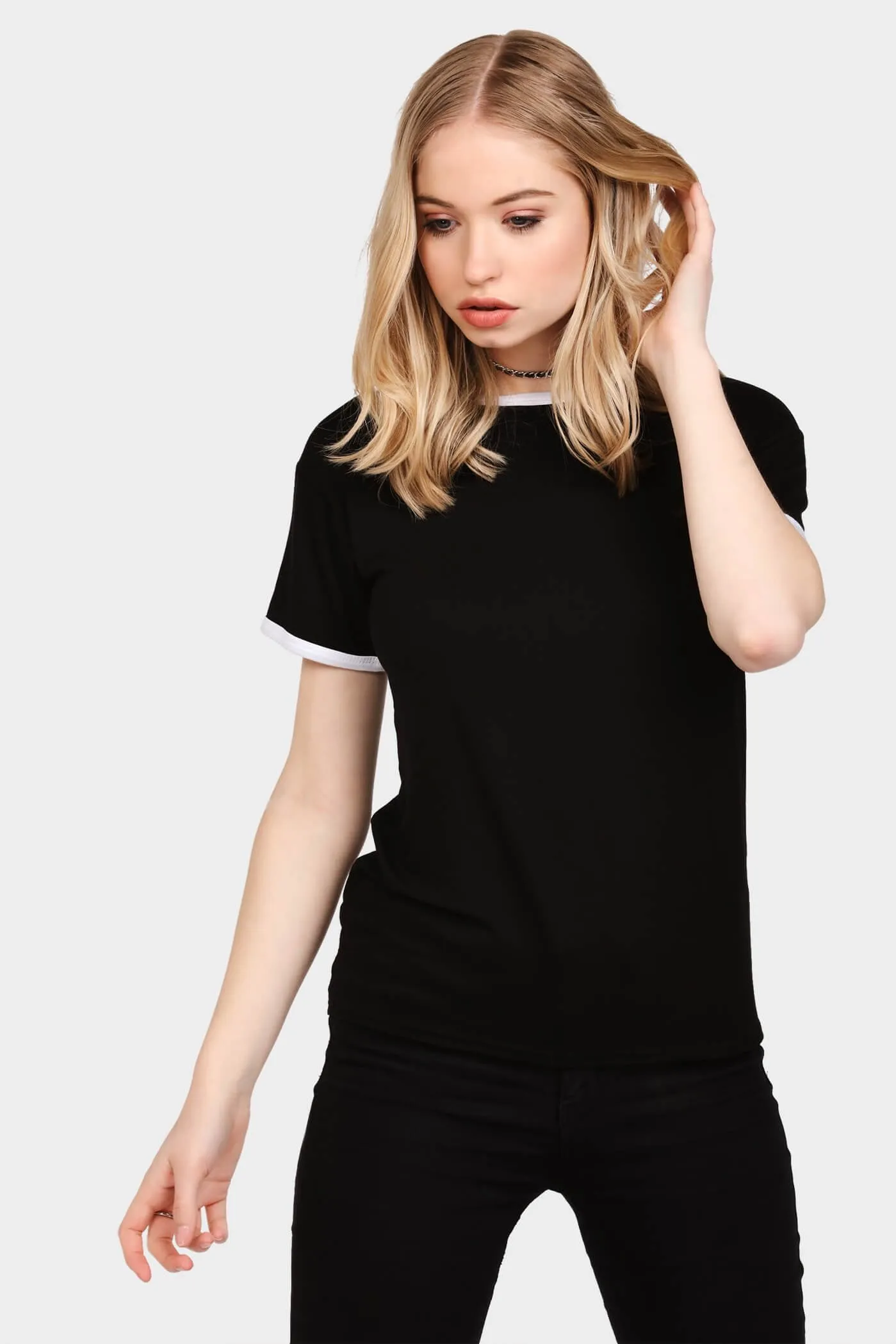 Black Contrast Crew Neck T-Shirt