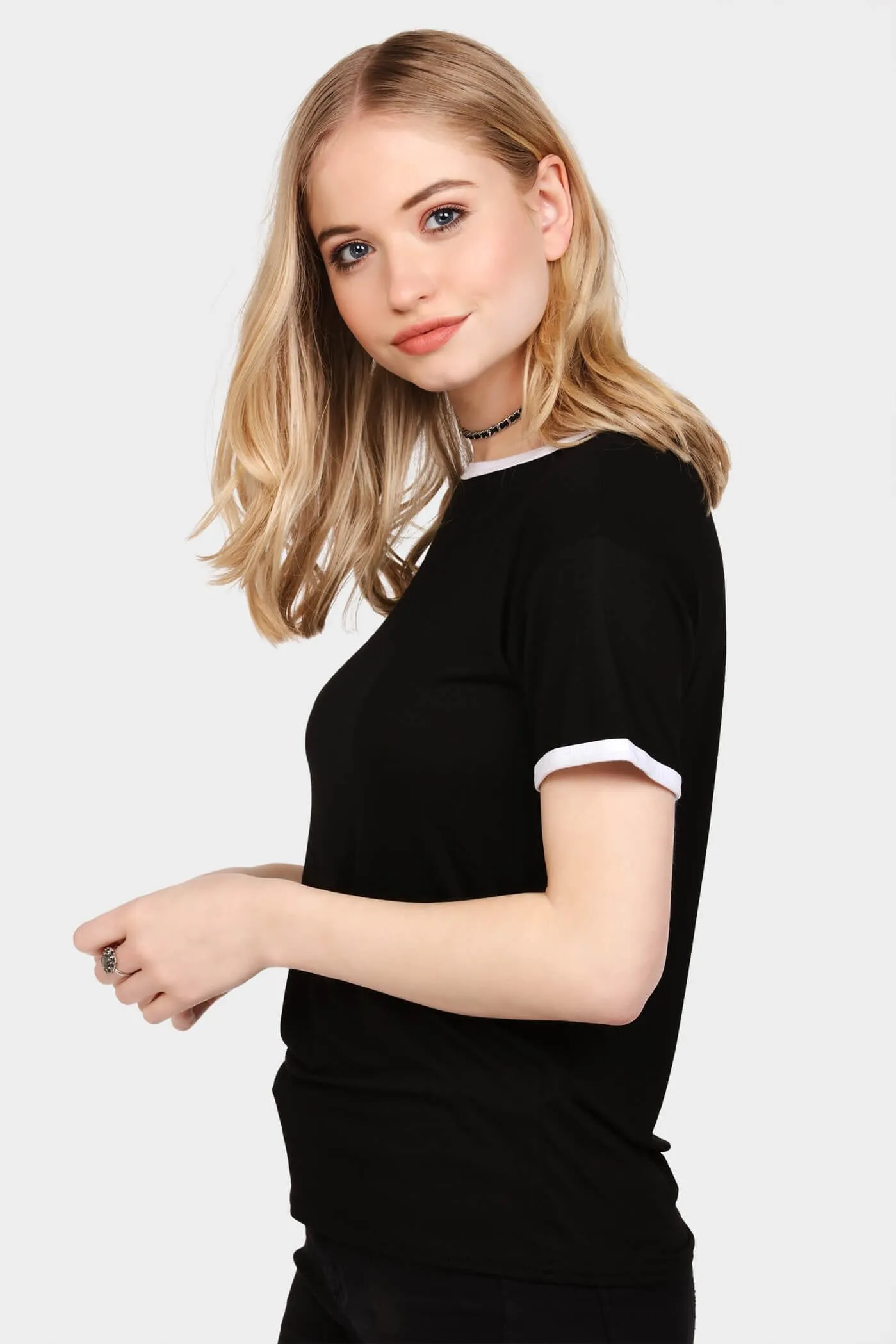 Black Contrast Crew Neck T-Shirt