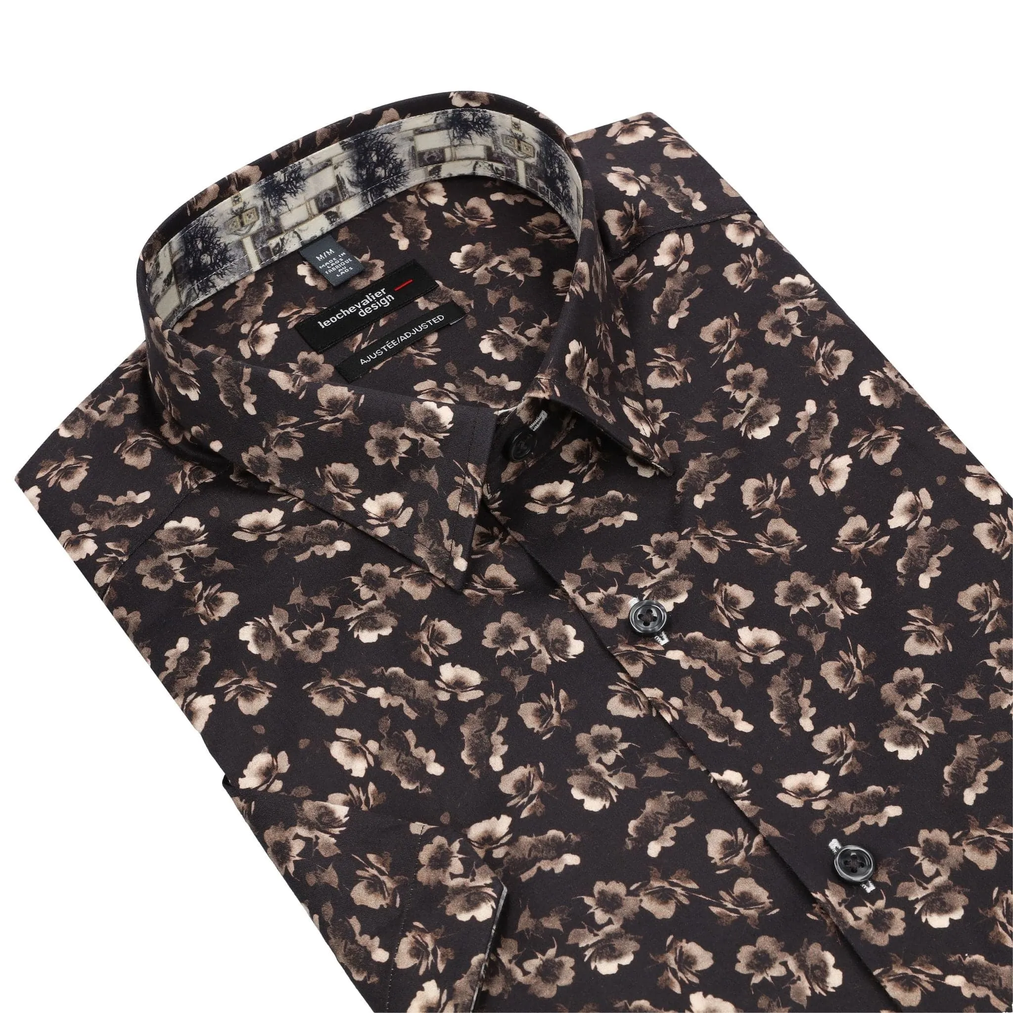 Black Floral Print Short Sleeve Shirt