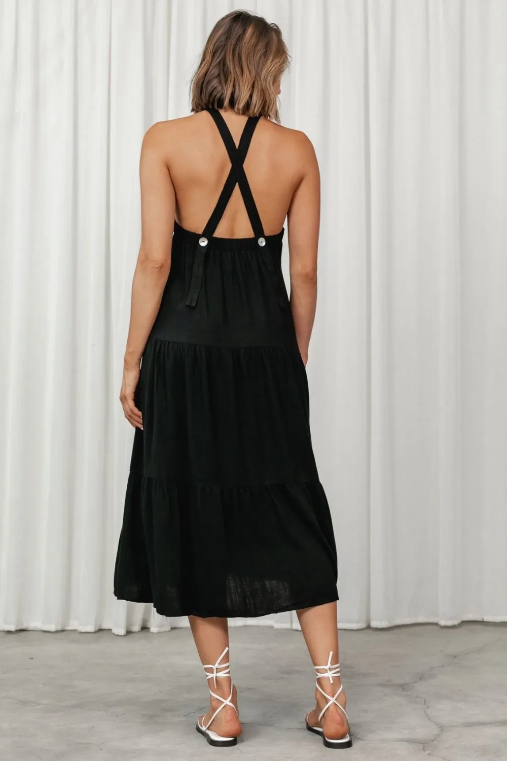 Black Halter Neckline Cross Back Dress