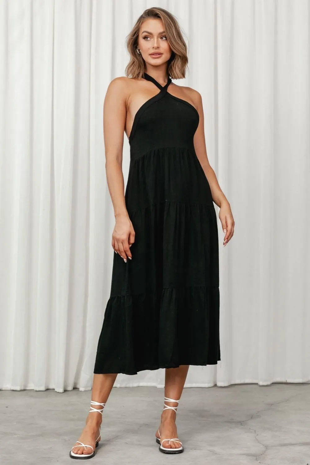 Black Halter Neckline Cross Back Dress