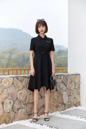 Black Polo Collar Waist Dress