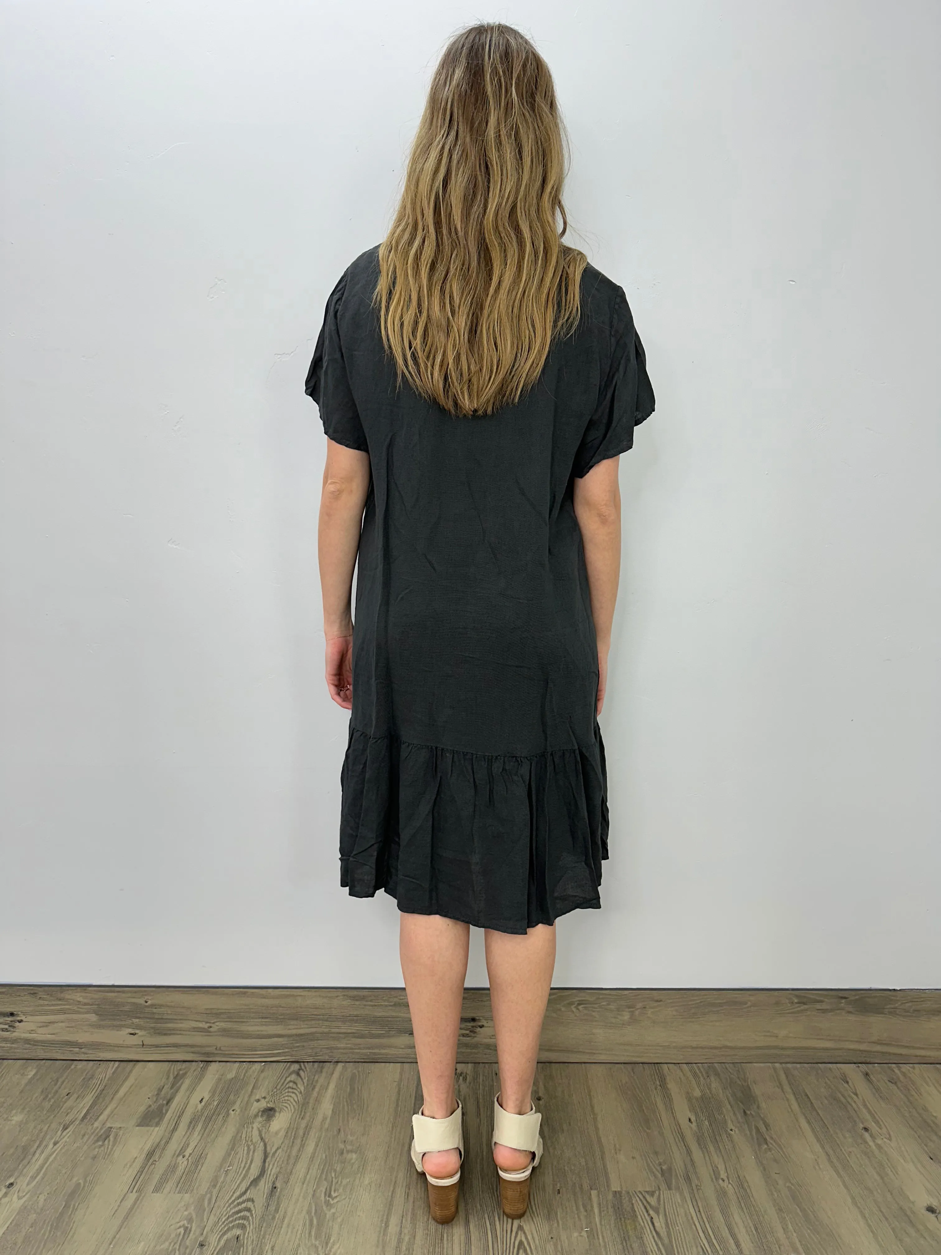 Charcoal Linen Wide Boxy Dress Dress