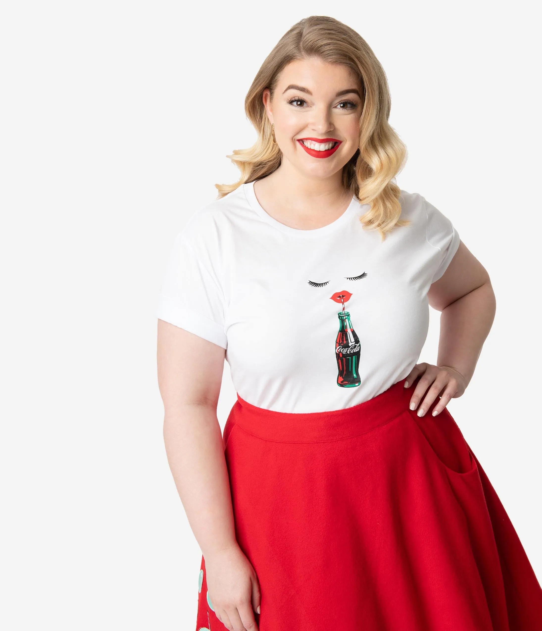 Coca-Cola Collection by Unique Vintage Red Lips & Cola Sips Unisex Tee