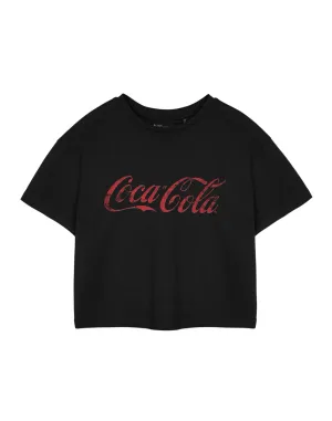 Coca-Cola Womens Black Cropped Short Sleeved T-Shirt