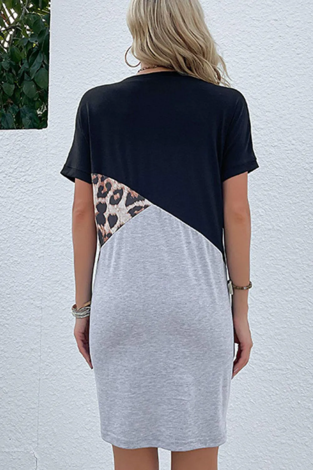 Color Block Leopard Tee Dress