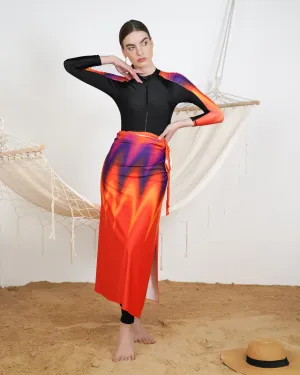 Colorblock Burkini Swimsuit with Beach skirt 3142 - ملابس سباحة