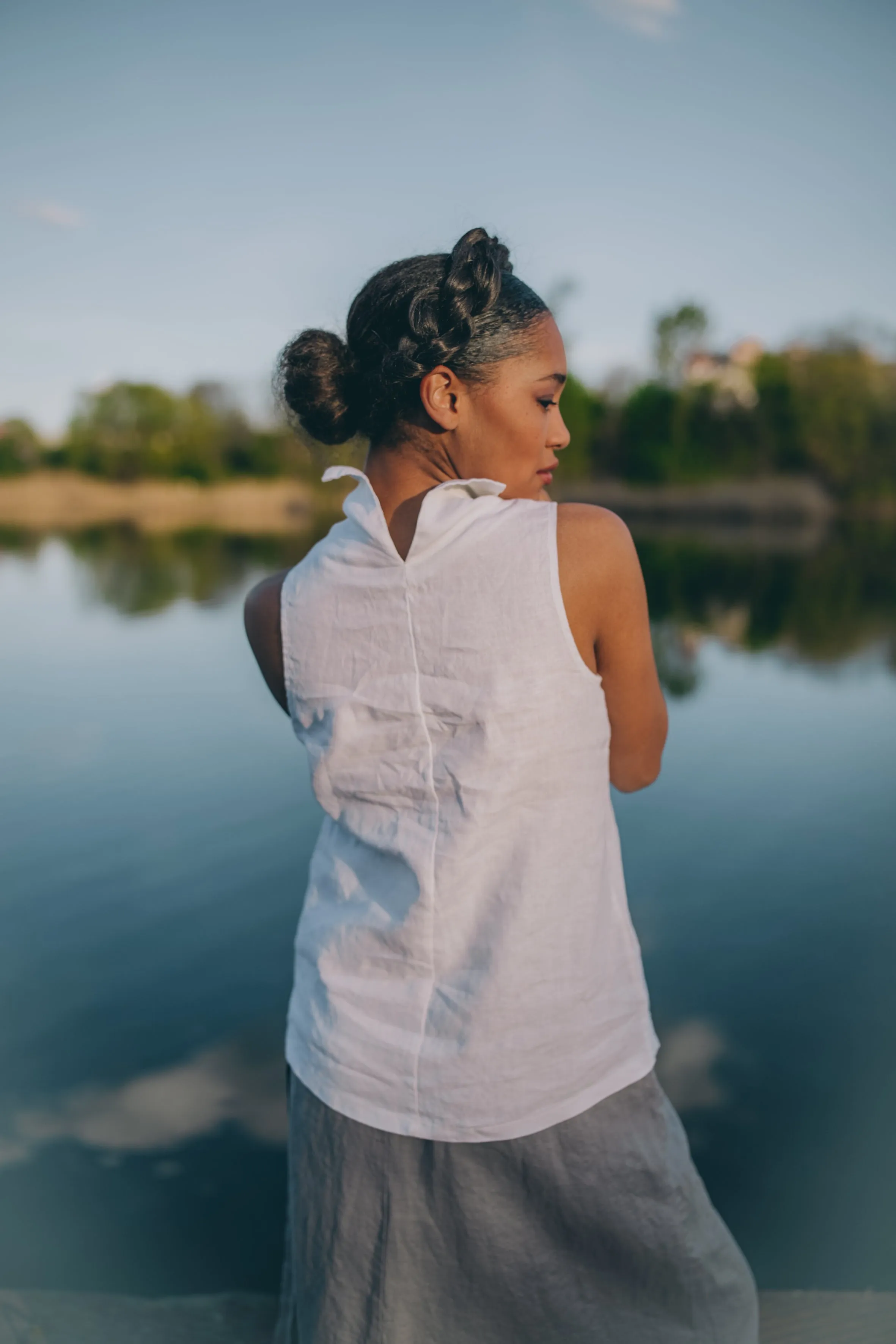 Cowl Neck Linen Sleeveless Top