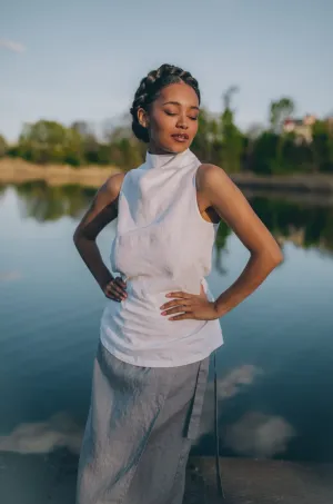 Cowl Neck Linen Sleeveless Top