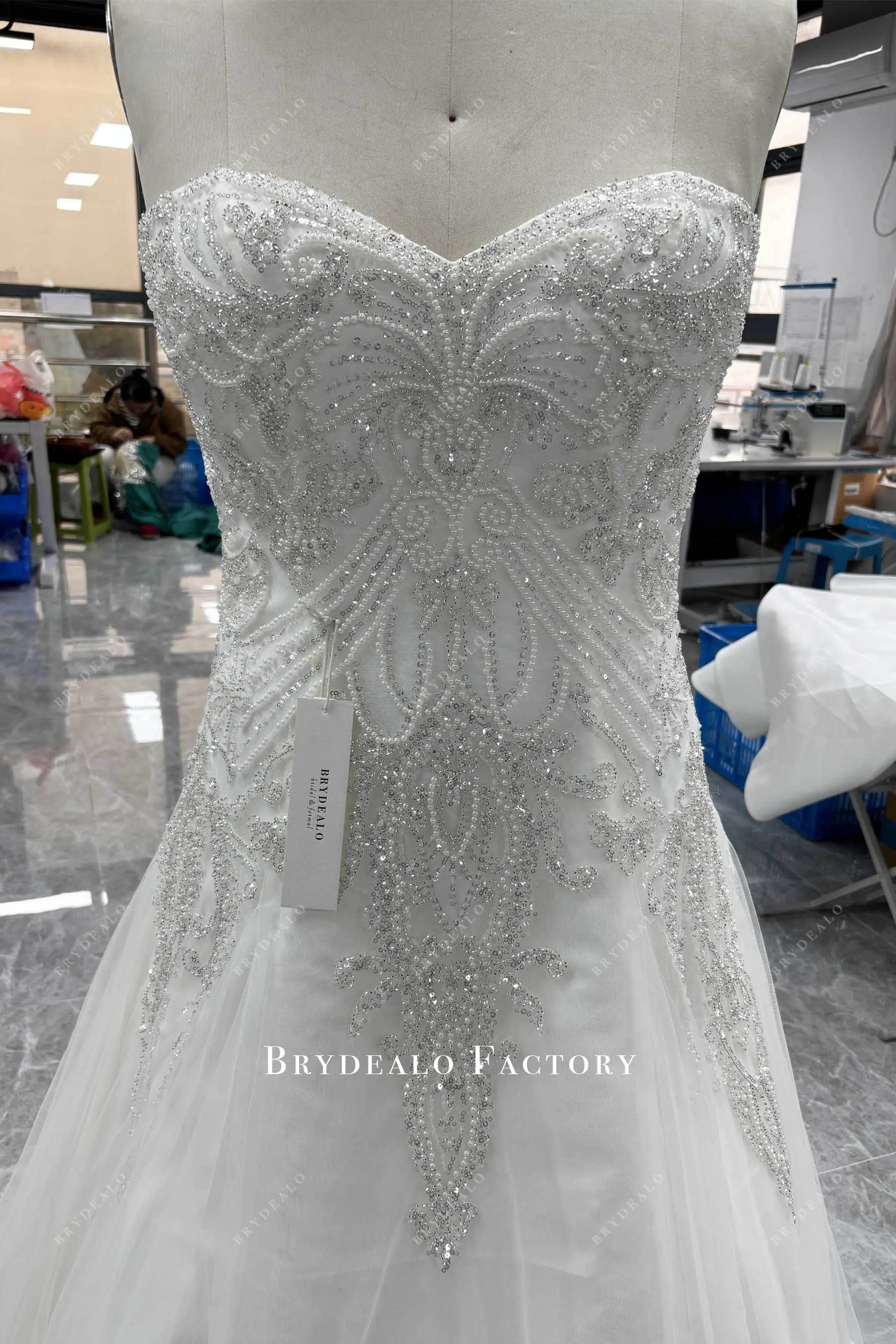 Custom Mermaid Strapless Lace Godet Mermaid Wedding Dress