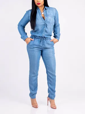 Denim Halter Graceful Sleeveless Skinny Jumpsuit