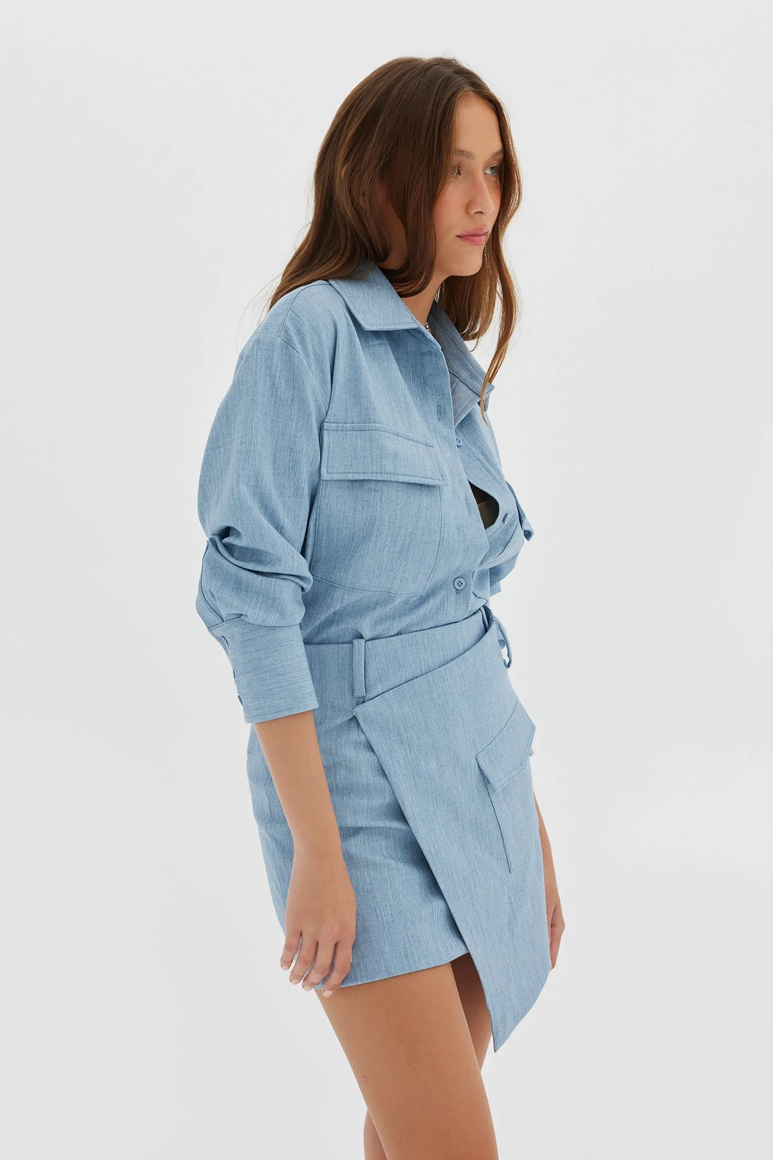 Denim Look Wrap Skirt - Denim