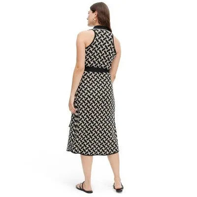 Diane von Furstenberg Women's Collared Sleeveless Midi Wrap Dress