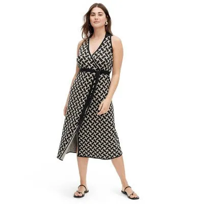 Diane von Furstenberg Women's Collared Sleeveless Midi Wrap Dress