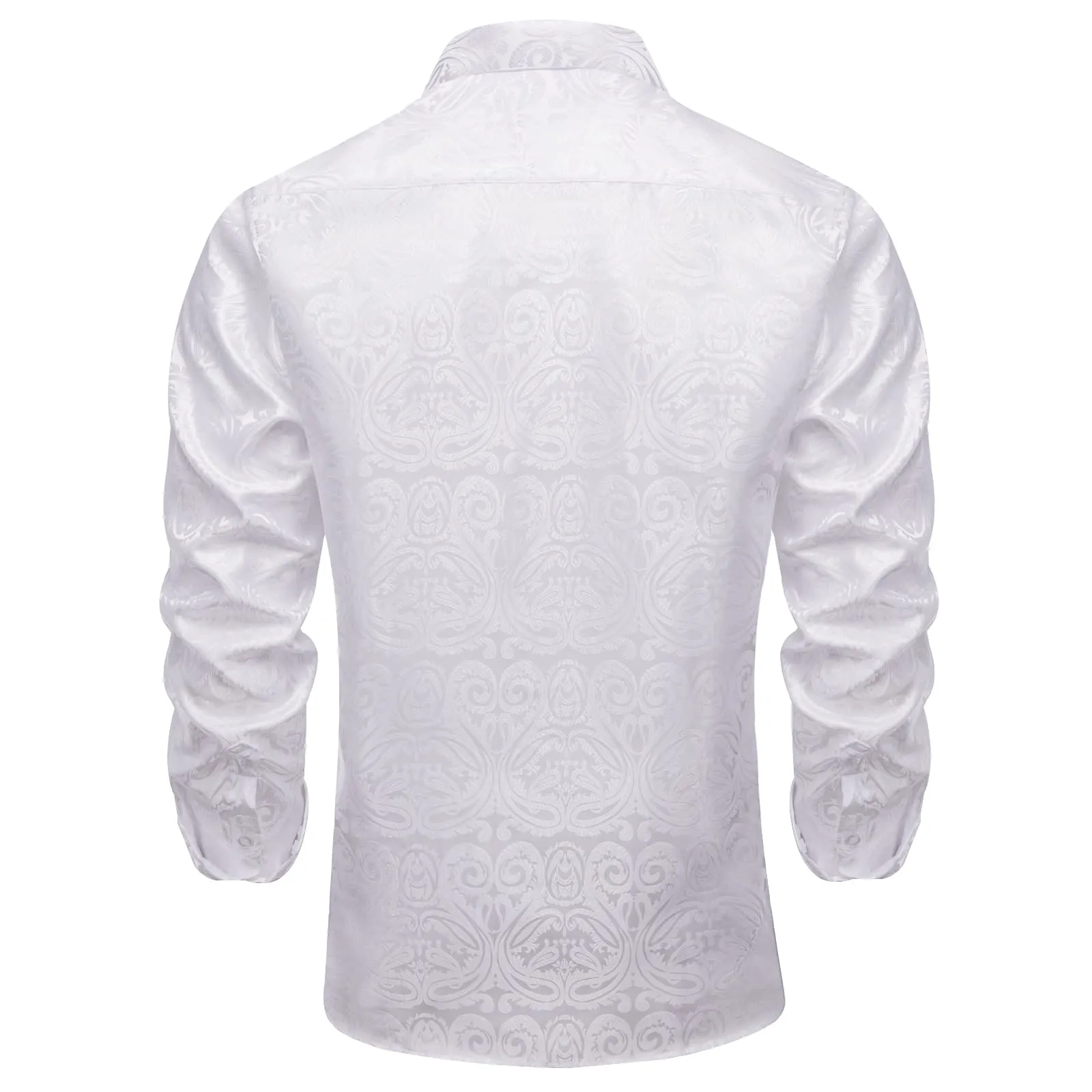 DiBanGu Collared Shirt Munsell White Floral Silk Button Down Long Sleeve Shirt for Men