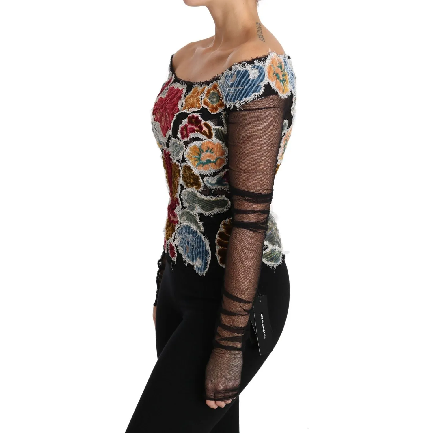 Dolce & Gabbana Elegant Floral Applique Long Sleeve Top