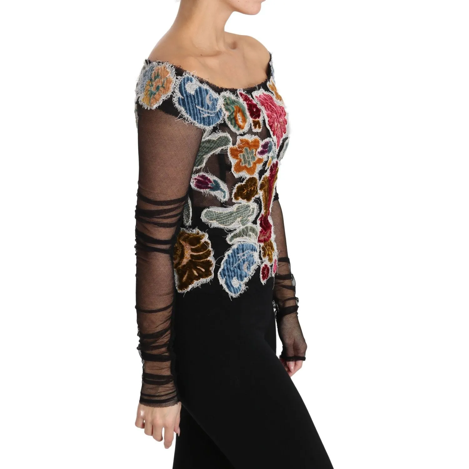 Dolce & Gabbana Elegant Floral Applique Long Sleeve Top