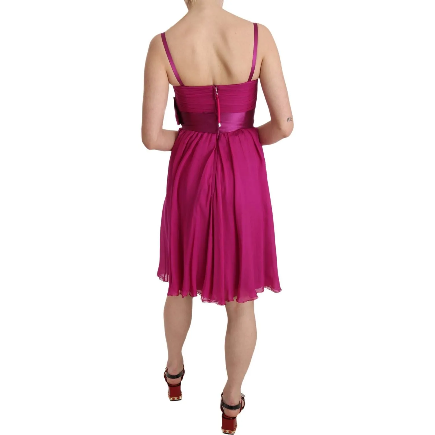 Dolce & Gabbana Elegant Fuchsia Pink Silk Bow Front Dress