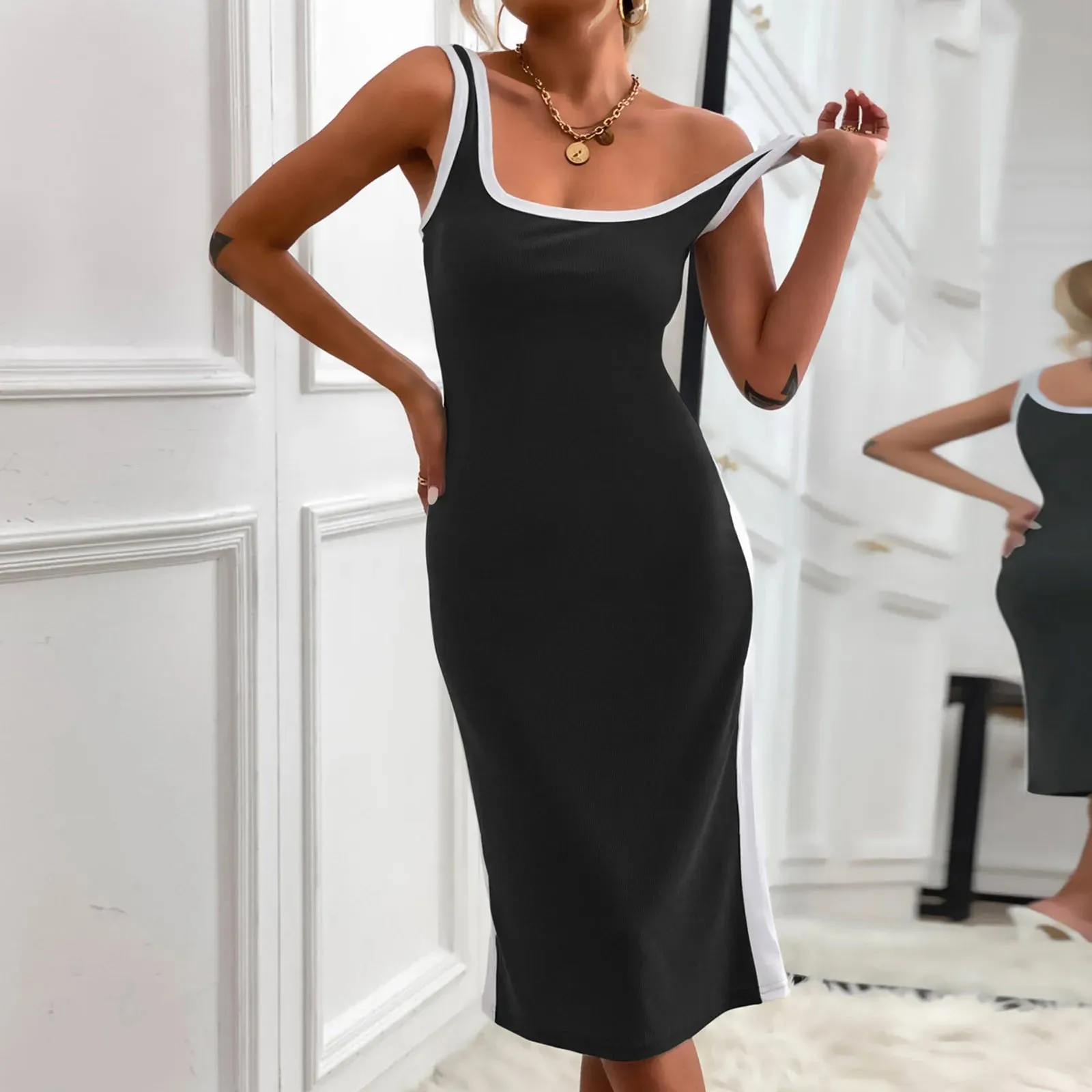 DressBetty - 2024 Elegant Vintage Sleeveless Bodycon Black Midi Dress