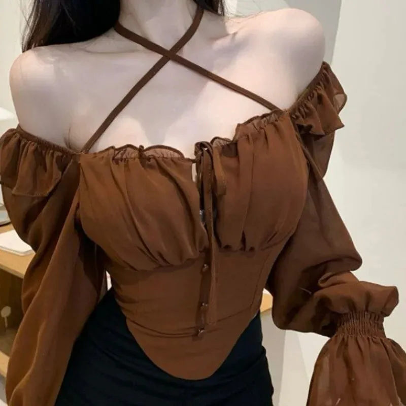 Elegant French Sexy Slim Ruffle Blouse for Women