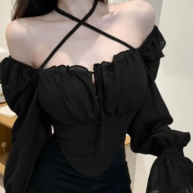 Elegant French Sexy Slim Ruffle Blouse for Women