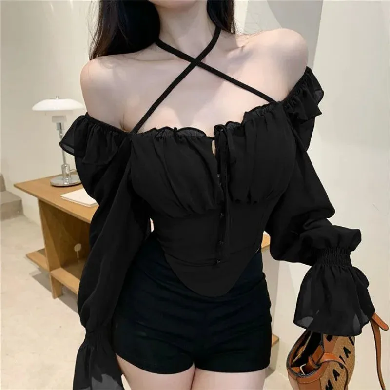 Elegant French Sexy Slim Ruffle Blouse for Women