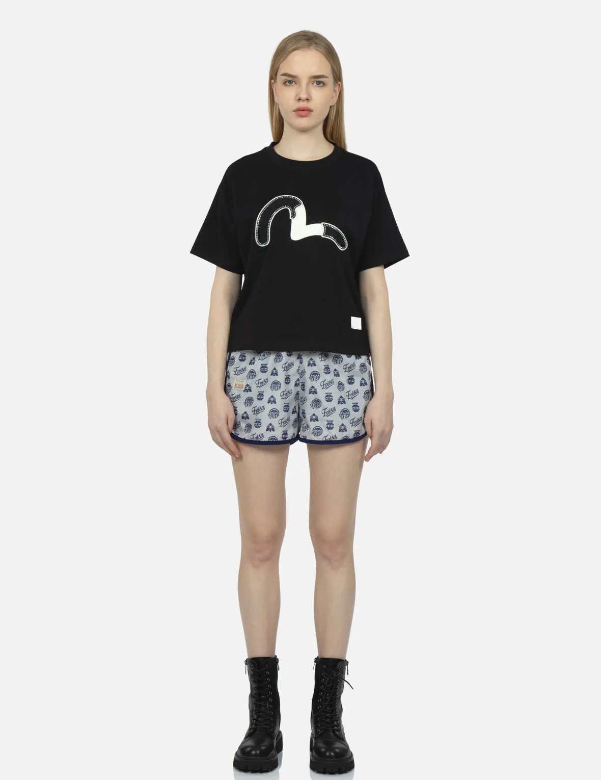 Embellished Denim Seagull Appliqué T-shirt