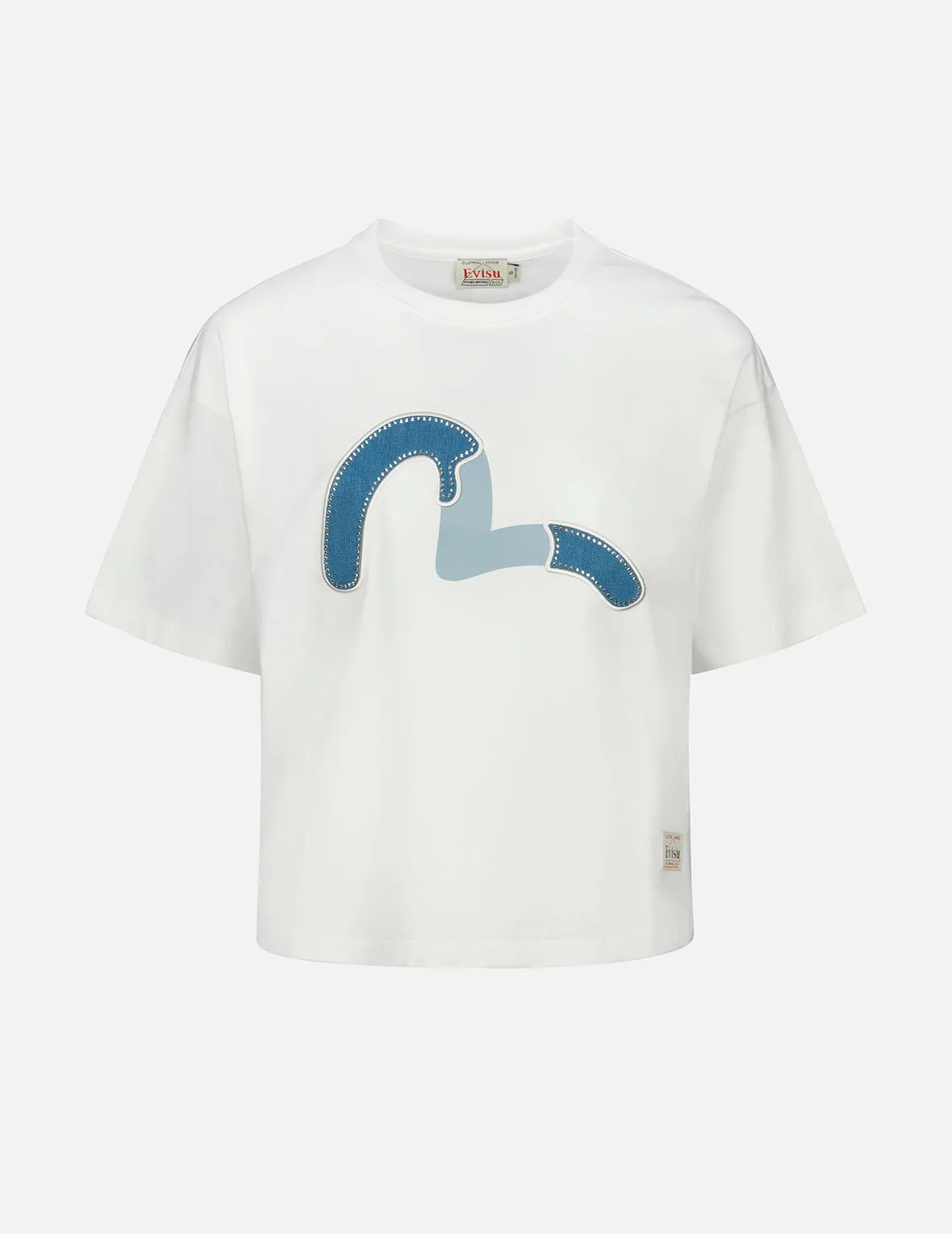 Embellished Denim Seagull Appliqué T-shirt