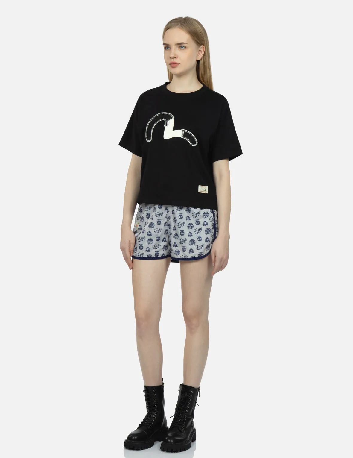 Embellished Denim Seagull Appliqué T-shirt