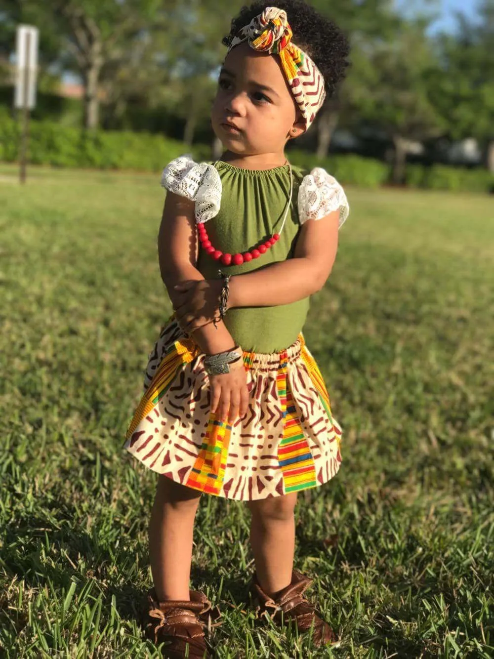 Girls Rainbow African Ankara Skirt