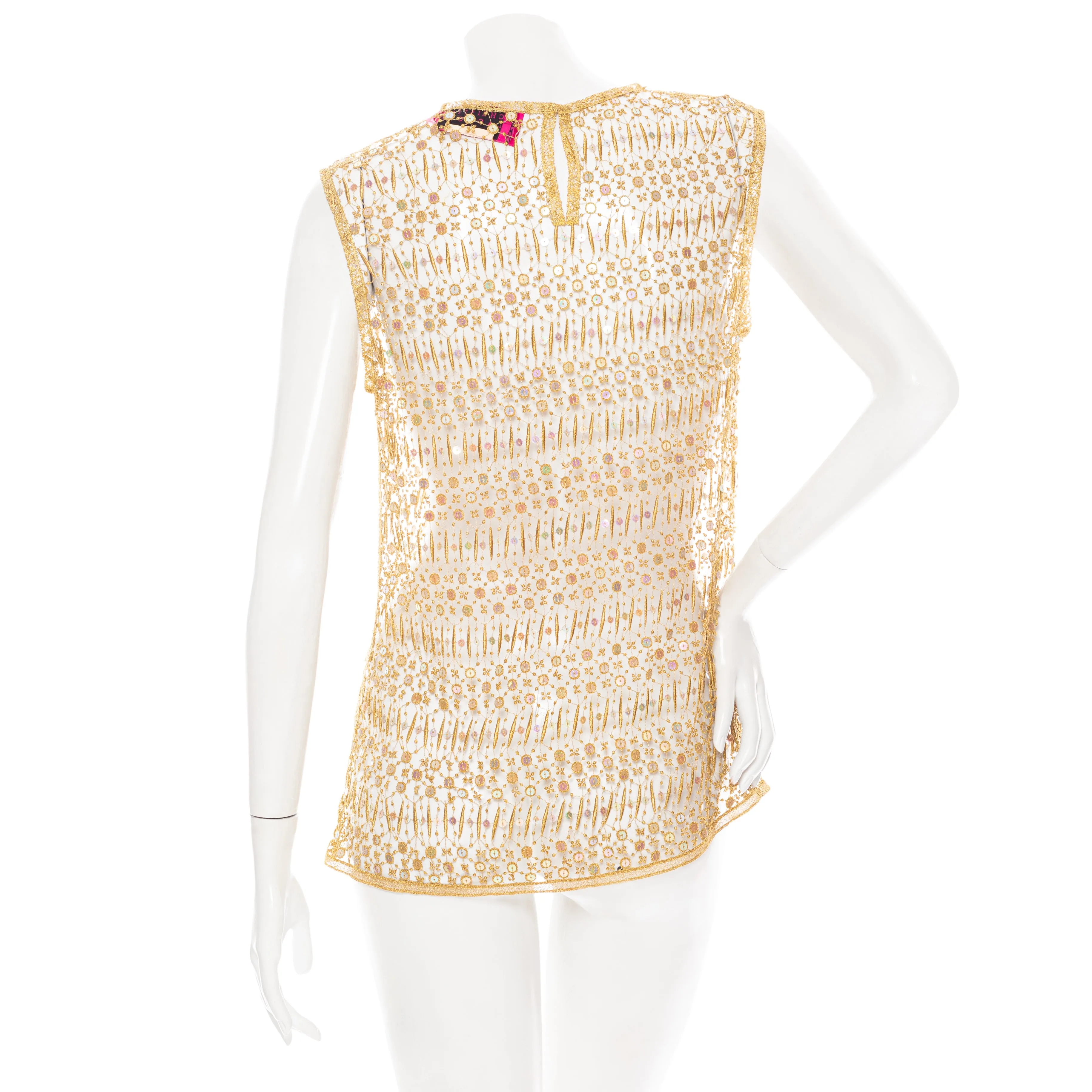 Gold Sequin Embellished Lace Sleeveless Top