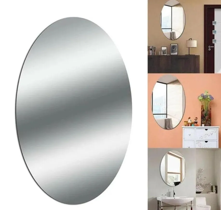 Graceful Homes Self-Adhesive Plastic Mirror Flexible Oval mirror sticker | Non-Glass large Stickers for Home| Frameless | Wall Sticker mirrors |move Lamination before use, unframed, silver