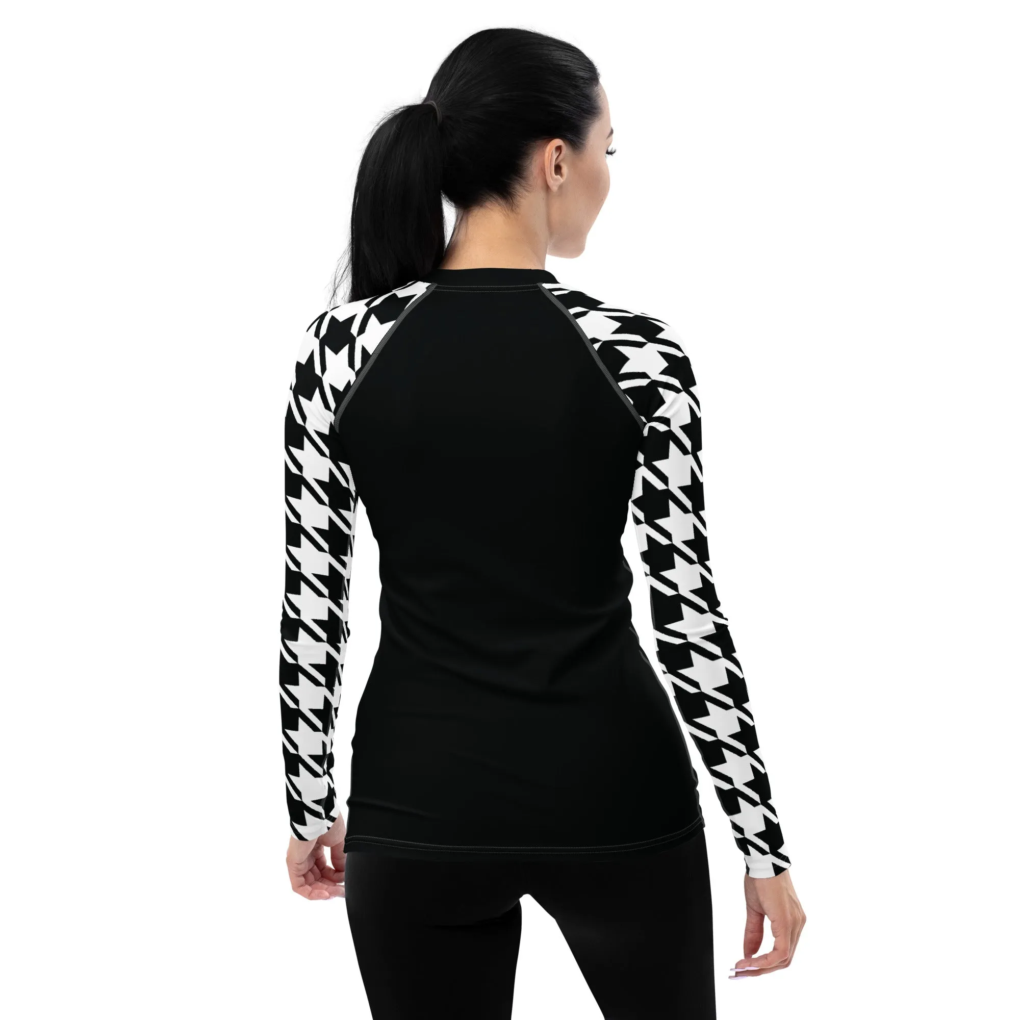 Graceful Strength: Women's Classic Judo Houndstooth BJJ Rash Guard Noir