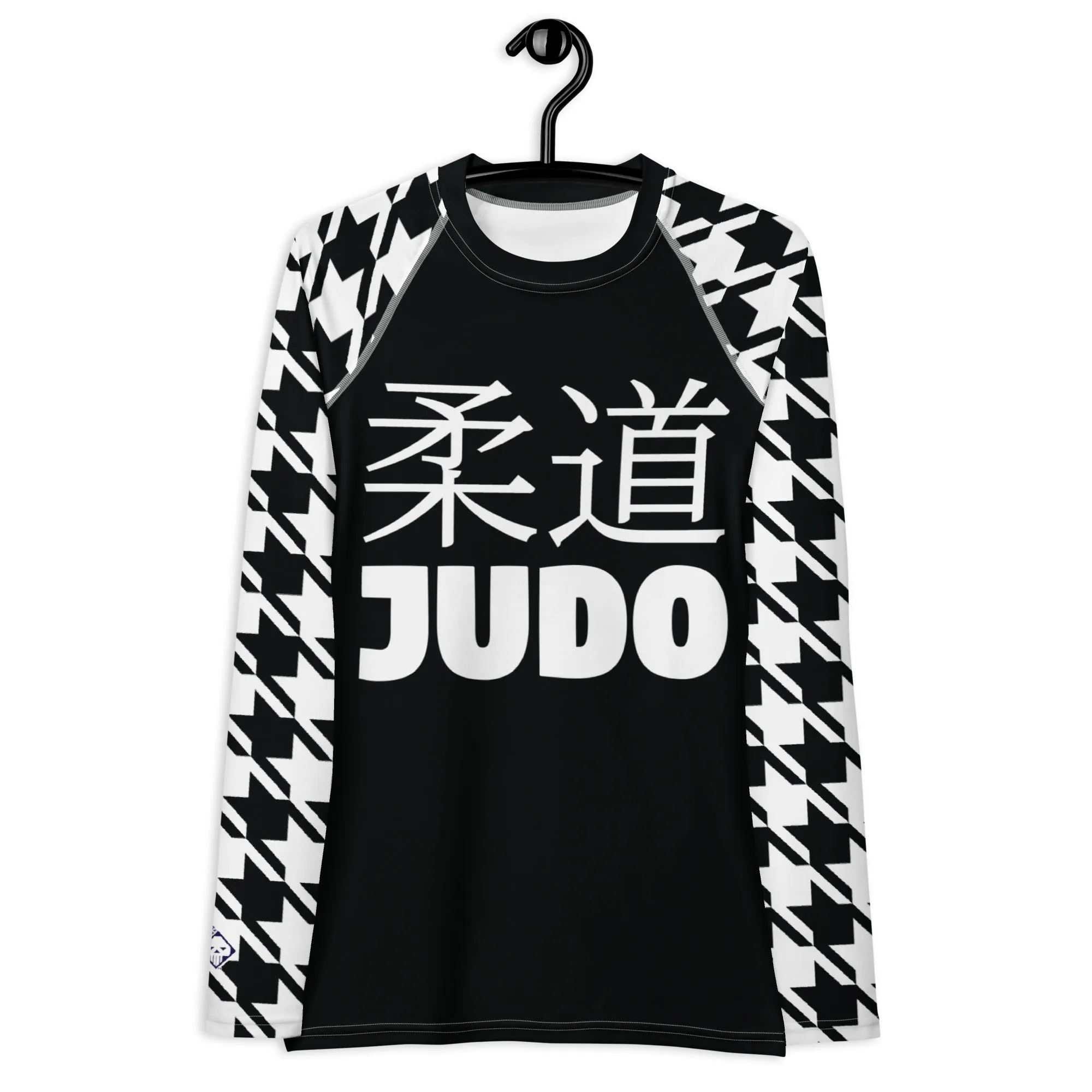 Graceful Strength: Women's Classic Judo Houndstooth BJJ Rash Guard Noir