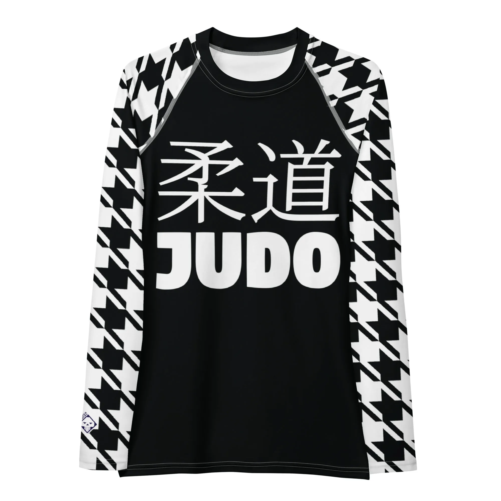 Graceful Strength: Women's Classic Judo Houndstooth BJJ Rash Guard Noir