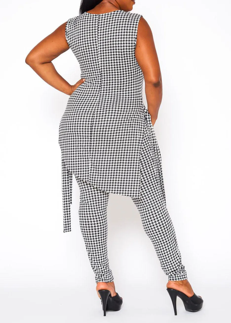 Hi curvy Plus Size Women Houndstooth Print Sleeveless Two Piece Set