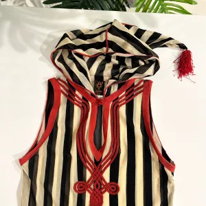 JPG Hooded Striped Mesh Top